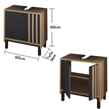 Waschbeckenunterschrank >Vassili< in Schwarz-Eiche Artisan Nachbildung