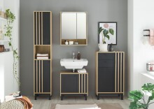 Waschbeckenunterschrank >Vassili< in Schwarz-Eiche Artisan Nachbildung
