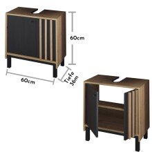 Waschbeckenunterschrank >Vassili< in Schwarz-Eiche Artisan Nachbildung