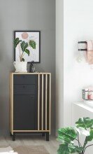 Badkommode >Vassili< in Schwarz-Eiche Artisan Nachbildung - 60x106x32 (BxHxT)