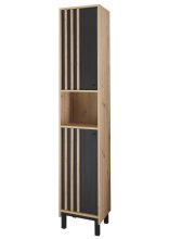 Hochschrank >Vassili< in Schwarz-Eiche Artisan Nachbildung - 38x195x32 (BxHxT)