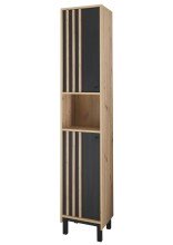 Hochschrank >Vassili< in Schwarz-Eiche Artisan Nachbildung - 38x195x32 (BxHxT)