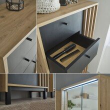 Hochschrank >Vassili< in Schwarz-Eiche Artisan Nachbildung - 38x195x32 (BxHxT)