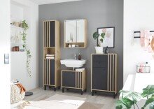 Hochschrank >Vassili< in Schwarz-Eiche Artisan Nachbildung - 38x195x32 (BxHxT)