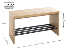 Schuhbank >15922< in eiche-schwarz, MDF, Metall - 70x40x30cm (BxHxT)