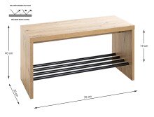 Schuhbank >15922< in eiche-schwarz, MDF, Metall -...