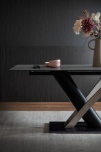 Esstisch >COAL< in Keramik hellgrau / schwarz matt lackiert - 180x77 (BxH)