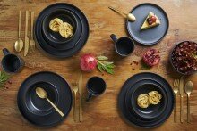 Kombiservice Geschirr-Set, Service Nero (16-tlg), 4 Personen, Steingut, Glasur schwarz