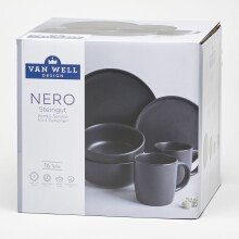 Kombiservice Geschirr-Set, Service Nero (16-tlg), 4 Personen, Steingut, Glasur schwarz