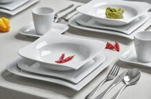 Kombiservice Geschirr-Set, Service Opera (30-tlg), 6 Personen, geschwungene Form, weiß, Porzellan