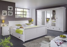 Bett >SZ-0132< in weiß aus Kiefer massiv - 147x99x223cm (BxHxT)