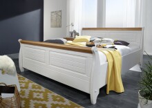 Bett >SZ-0132< in weiß mit Absetzung honigfarben - 187x99x223 (BxHxT)