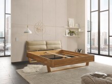 TJARK Modernes Massivholzbett 180x200 - Komfortables & hochwertiges Balkenbett mit gepolstertem Kopfteil - 186 x 89 x 219 cm (B/H/T)