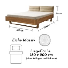 TJARK Modernes Massivholzbett 180x200 - Komfortables & hochwertiges Balkenbett mit gepolstertem Kopfteil - 186 x 89 x 219 cm (B/H/T)