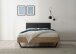 Massivholzbett >YKEKE< Balkenbett, Eiche massiv, Metallkufe, Liegefl. 140x200 - Stellmaß 146 x 97 x 215 cm (B/H/T)