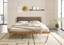 JERIK Modernes Massivholzbett 180x200 - Komfortables & hochwertiges Balkenbett mit gepolstertem Kopfteil - 187 x 89 x 210 cm (B/H/T)