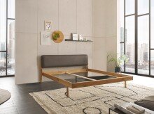 JERIK Modernes Massivholzbett 180x200 - Komfortables & hochwertiges Balkenbett mit gepolstertem Kopfteil - 187 x 89 x 210 cm (B/H/T)