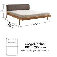 JERIK Modernes Massivholzbett 180x200 - Komfortables & hochwertiges Balkenbett mit gepolstertem Kopfteil - 187 x 89 x 210 cm (B/H/T)