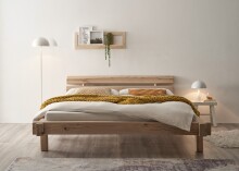 Massivholzbett >INGER< Balkenbett, Eiche massiv, Liegefl. 180x200 - Stellmaß 208x83x234 cm (B/H/T)