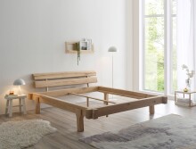Massivholzbett >INGER< Balkenbett, Eiche massiv, Liegefl. 180x200 - Stellmaß 208x83x234 cm (B/H/T)