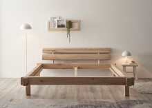 Massivholzbett >INGER< Balkenbett, Eiche massiv, Liegefl. 180x200 - Stellmaß 208x83x234 cm (B/H/T)