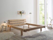 Massivholzbett >INGER< Balkenbett, Eiche massiv, Liegefl. 180x200 - Stellmaß 208x83x234 cm (B/H/T)
