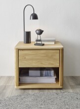 HILLA Nachttisch Massivholz Eiche - Hochwertiger Nachtschrank mit Schublade und offenem Ablagefach - 48 x 41 x 38 cm (B/H/T)