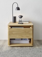 HILLA Nachttisch Massivholz Eiche - Hochwertiger Nachtschrank mit Schublade und offenem Ablagefach - 48 x 41 x 38 cm (B/H/T)