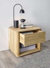 HILLA Nachttisch Massivholz Eiche - Hochwertiger Nachtschrank mit Schublade und offenem Ablagefach - 48 x 41 x 38 cm (B/H/T)