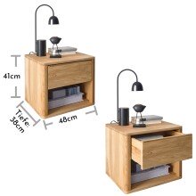 HILLA Nachttisch Massivholz Eiche - Hochwertiger Nachtschrank mit Schublade und offenem Ablagefach - 48 x 41 x 38 cm (B/H/T)