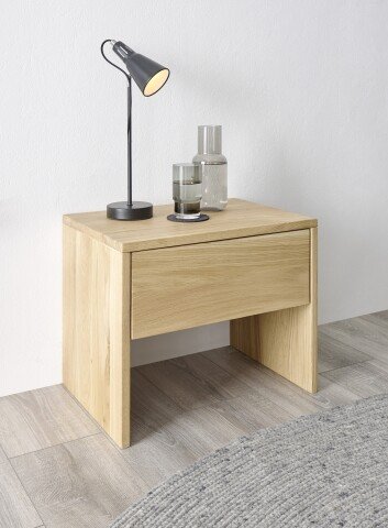 HILLA Nachttisch Massivholz Eiche - Hochwertiger Nachtschrank mit Schublade - 50 x 41 x 35 cm (B/H/T)