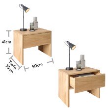 HILLA Nachttisch Massivholz Eiche - Hochwertiger Nachtschrank mit Schublade - 50 x 41 x 35 cm (B/H/T)