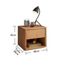 HILLA Nachttisch Massivholz Fichte - Hochwertiger Nachtschrank mit Schublade und offenem Ablagefach - 48 x 41 x 38 cm (B/H/T)
