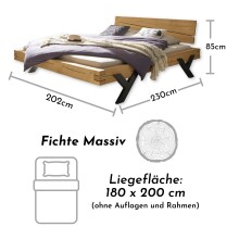 WORB Modernes Massivholzbett 180x200 - Komfortables & hochwertiges Balkenbett aus massiver Fichte - 202 x 85 x 230 cm (B/H/T)