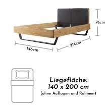 Massivholzbett >KEKE< Balkenbett, Fichte massiv, Metallkufe, Liegefl. 140x200 - Stellmaß 146 x 97 x 215 cm (B/H/T)