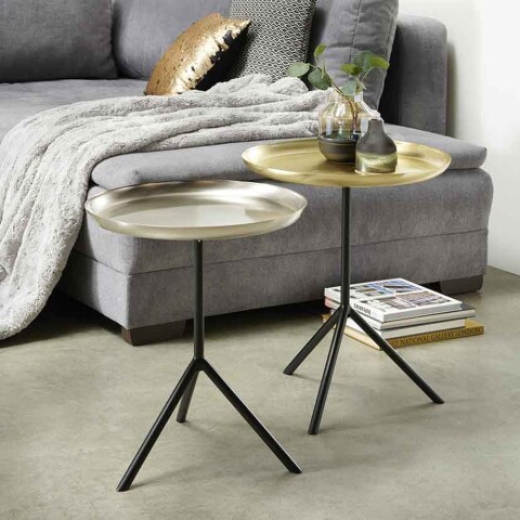 Beistelltisch >1045< (2er Set) in Stehl Messing, Stahl - 53x49cm (HxD)