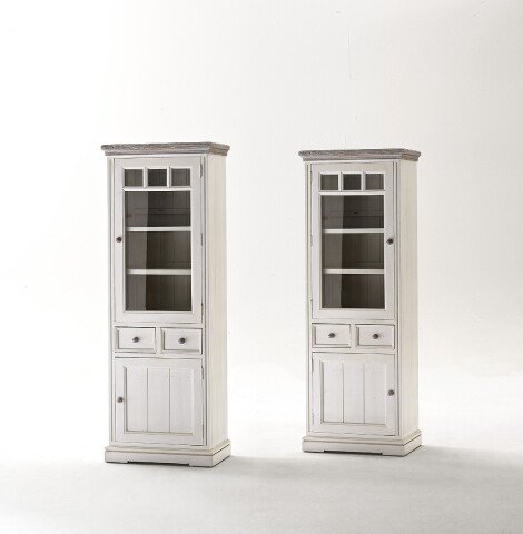 Vitrine >OPUS< in Kiefer weiß/ withe sanded, Recycle  - 73x200x45cm (BxHxT)