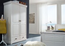 Kleiderschrank >SZ-0132< in weiß aus Kiefer massiv gewachst - 132x214x62 (BxHxT)