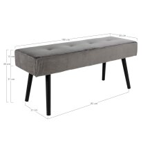 Sitzbank >Skiby< in Grau, Velour - 100x44x35cm (BxHxT)