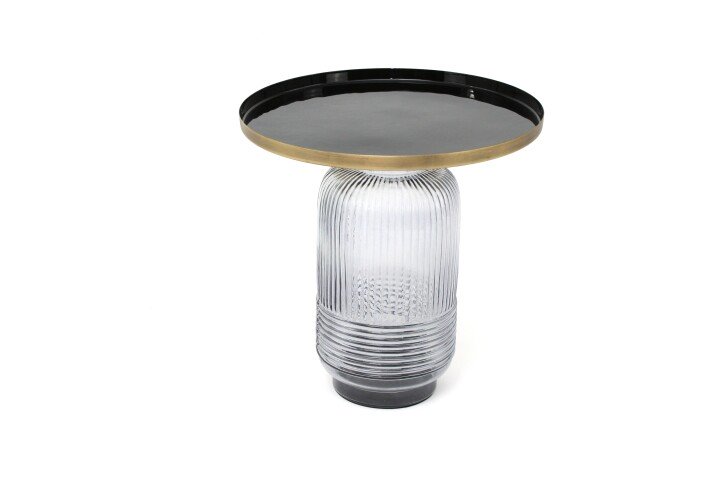 Beistelltisch >1099< in Messing emailliert, geriffeltes Glas - 47x45cm (HxD)
