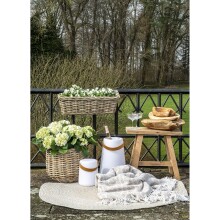 Hocker >Barcelona< in Braun, Teak - 50x45x25cm (BxHxT)