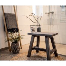 Hocker >Barcelona< in Braun, Teak - 50x45x25cm (BxHxT)