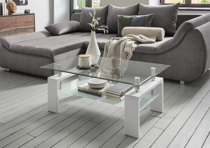 Couchtisch >126/302-11.11< in Weiß, Glas - 100x60cm (BxH)