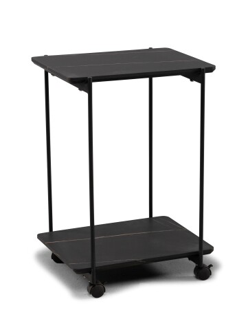 Beistellwagen >Passo< in schwarz / Marmoroptik, Metall / MDF - 45x65x37 (BxHxT)