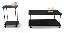 Beistellwagen >Passo< in schwarz / Marmoroptik, Metall / MDF - 100x45x62 (BxHxT)