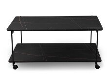 Beistellwagen >Passo< in schwarz / Marmoroptik, Metall / MDF - 100x45x62 (BxHxT)
