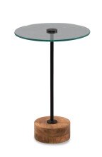 Beistelltisch >Pori< in Schwarz, Akaziefarben, Holz, Metall, Glas - 53x35 (HxD)