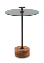 Beistelltisch >Pori< in Schwarz, Akaziefarben, Holz, Metall, Glas - 56x40 (HxD)