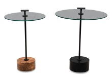 Beistelltisch >Pori< in Schwarz, Akaziefarben, Holz, Metall, Glas - 56x40 (HxD)