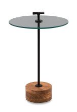 Beistelltisch >Pori< in Schwarz, Akaziefarben, Holz, Metall, Glas - 56x40 (HxD)